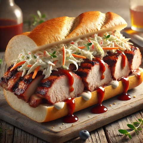 Barbecued Pork Loin with Coleslaw on Baguette Bread