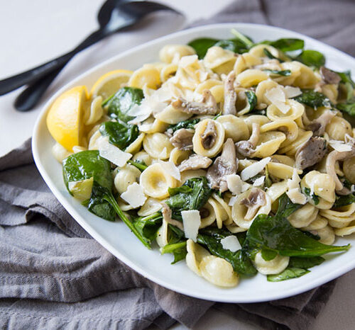 Fusilli with Pesto, Sautéed Leeks, and Oyster Mushrooms