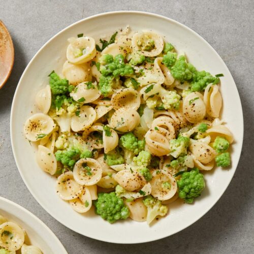 Orecchiette with Roasted Vegetables, Fresh Herbs, and Asiago Cheese