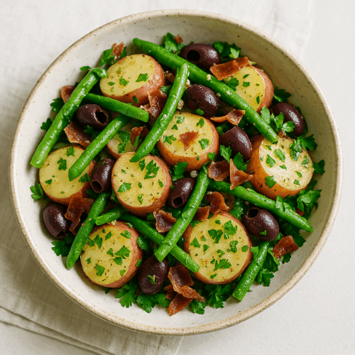 Potato Salad with Roasted Prosciutto, String Beans, and Olives